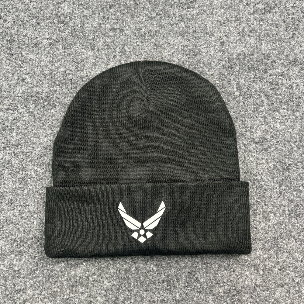 US Air Force Black Embroidered Cuffed Beanie Hat USAF Wings Watch Cap